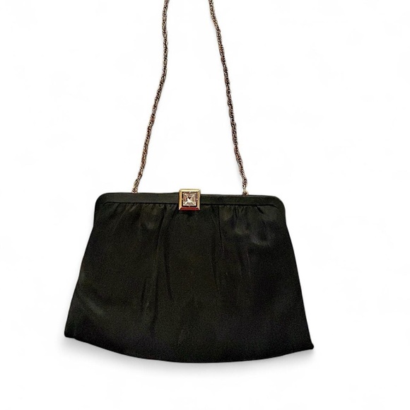 Vintage 1970s Black Satin Evening Bag